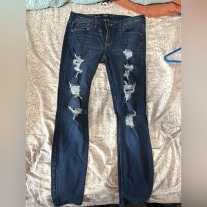 Hollister Dark Blue Distressed Jeggings